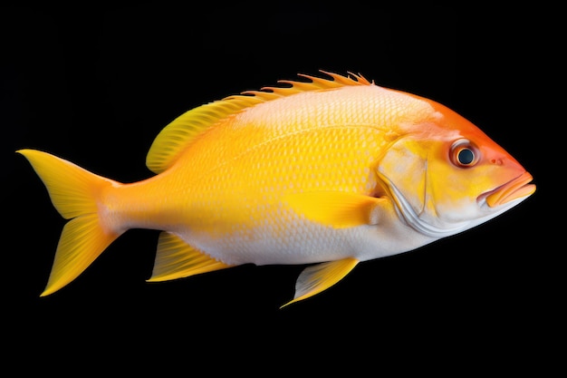 Foto un solo pez pargo de cola amarilla aislado en la espalda blanca