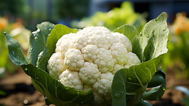 Un solo primer plano de coliflor frente a la vista