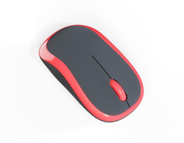 Un solo ratón de computadora rojo en 3D aislado sobre un fondo blanco