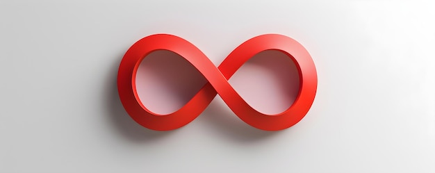 Un solo símbolo del infinito rojo elegante con sombreado en un fondo blanco limpio Concepto Diseño minimalista Estética limpia Símbolo del infinito Rojo Fondo blanco sombreado