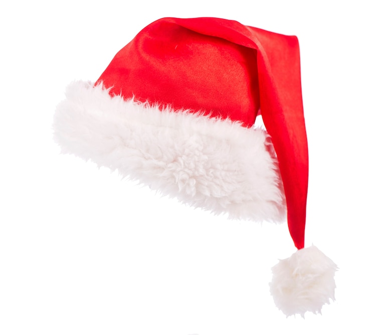Foto solo sombrero rojo de santa claus aislado sobre superficie blanca