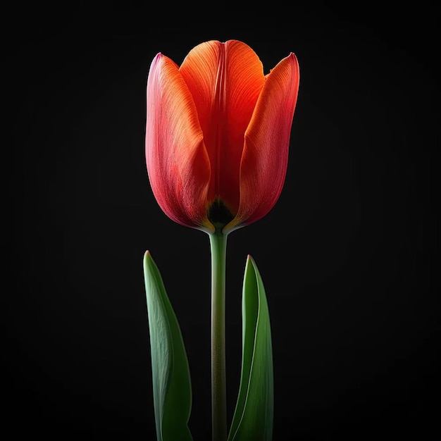 Un solo tulipán rojo sobre un fondo negro