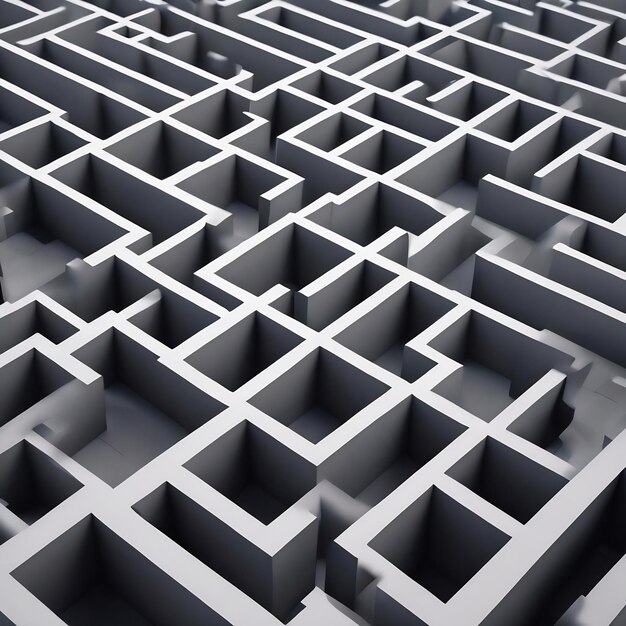Solución de fondo de laberinto gris creativo forma de salir y desafiar el concepto de renderización 3D