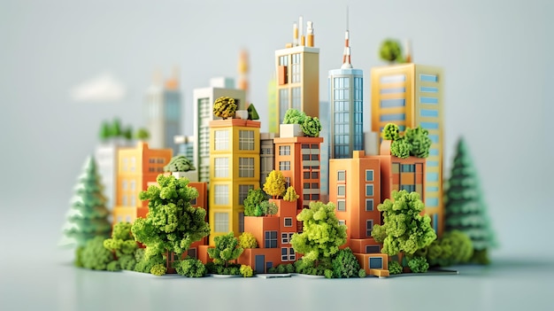 Soluções digitais de ícones planos 3D para edifícios eficientes em termos energéticos, apresentando tecnologia e sustentabilidade