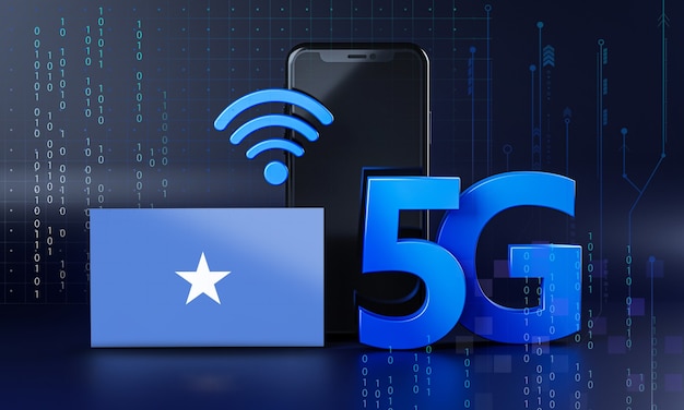 Somália pronta para o conceito de conexão 5G. Fundo de tecnologia de smartphone de renderização 3D