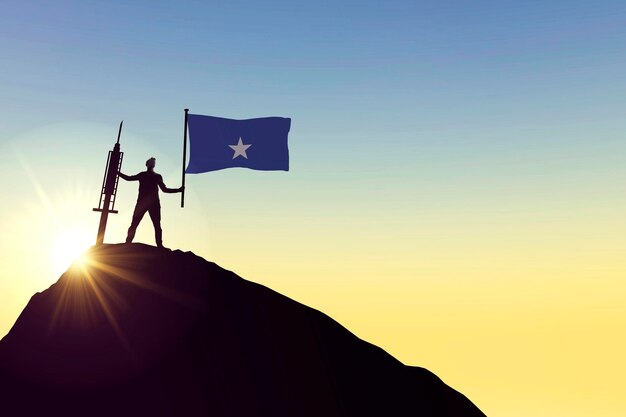 Somalia vacuna silueta de persona con bandera y jeringa d renderizado