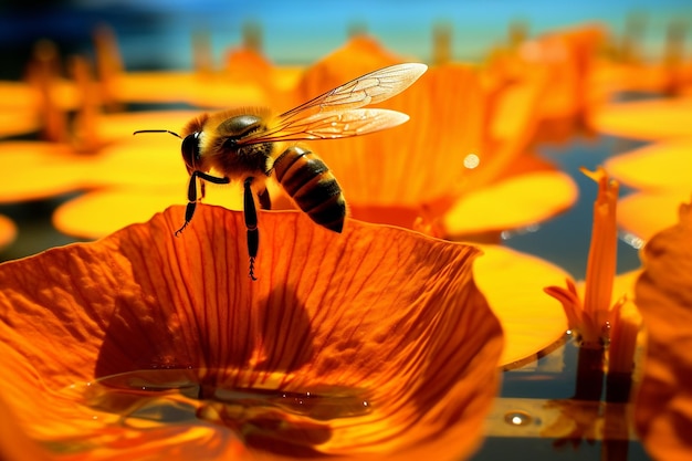 La sombra de una abeja sobre los intrincados patrones de una flor