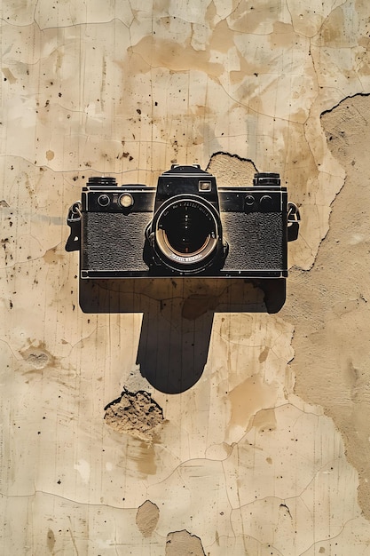 Sombra de câmara lançada na parede vintage e artística com uma foto criativa de Sepia de fundo elegante