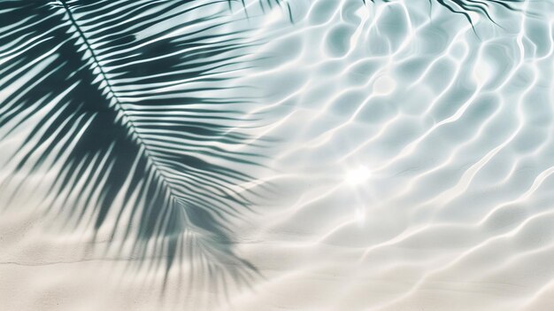 Sombra de folha de palmeira em praia de areia branca abstrata