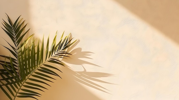 sombra de folha de palmeira em uma parede bege conceito exótico de verão minimalista com espaço de cópia