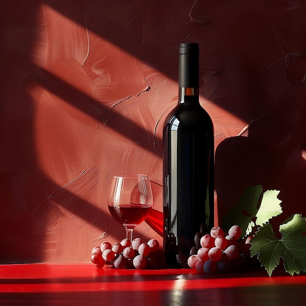 Sombra de garrafa de vinho como silhueta lançada na parede alta e esbelta Foto criativa de fundo elegante