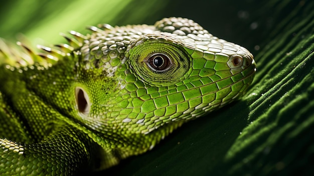 Sombra de lagarto em folha verde em close