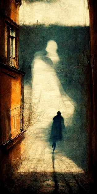Sombra de uma pessoa andando por uma rua