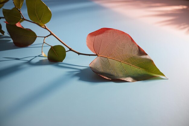 Foto la sombra de la hoja de ficus en un fondo azul cielo y rosa