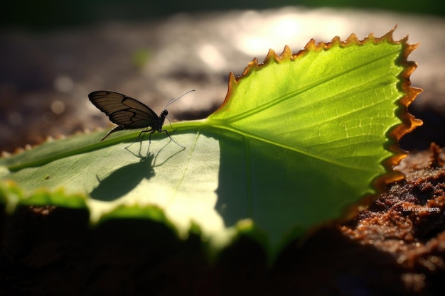 Sombra de insectos en la hoja del atrapamoscas de venus momentos antes de la captura creada con ai generativa