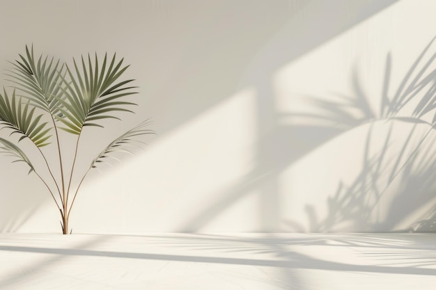 Sombra neutra de folha de palmeira tropical em fundo branco da parede