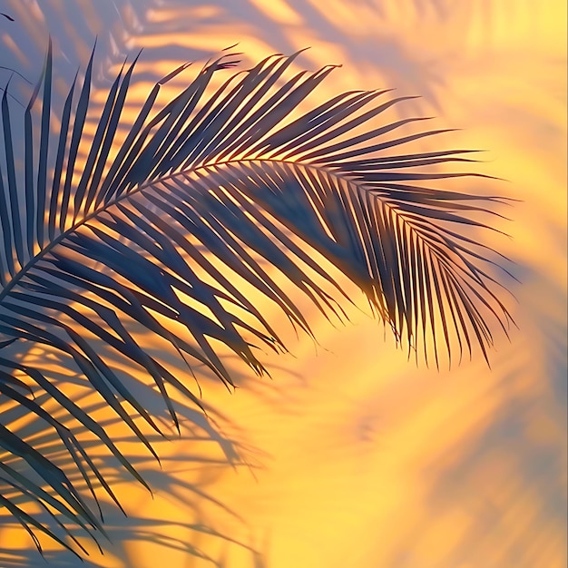 La sombra de la palmera como silueta en la pared alta y oscilante Foto creativa de fondo elegante