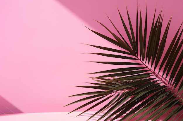 La sombra de una palmera sobre un fondo rosado IA generativa
