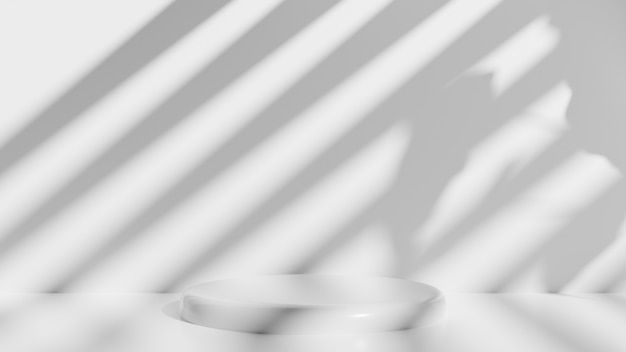 Foto sombra en una pared blanca y podio render 3d