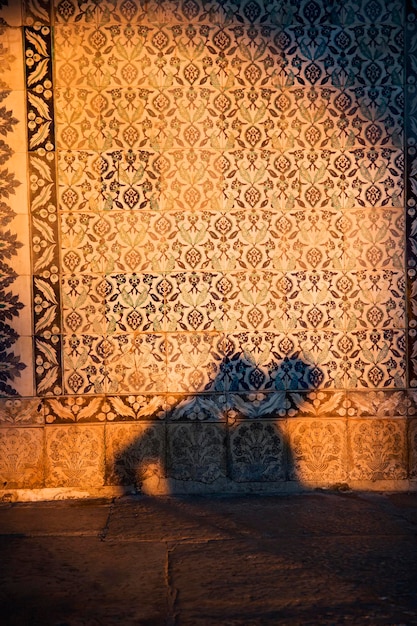 Foto la sombra de una pareja en una pared de mosaico