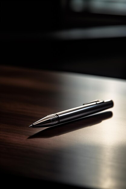Foto sombra de proyección de pluma elegante en un escritorio pulido enfocado en el trabajo ideal para la oficina y