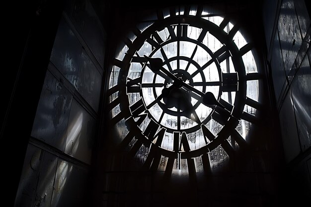 Sombra de reloj como silueta echada en la pared circular y simétrica Foto creativa de fondo elegante