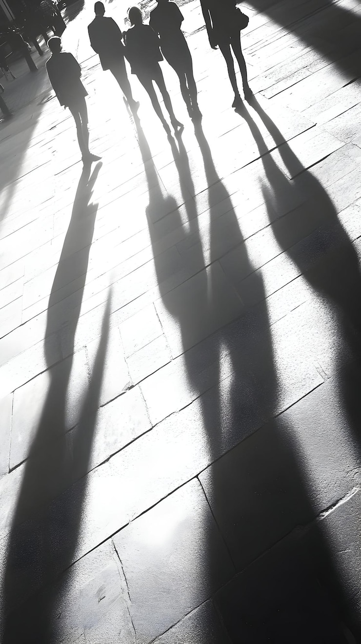 Foto sombras dos caminhantes da cidade ilustração monocromática
