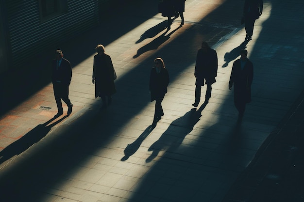 Sombras de un grupo de personas caminando por la calle