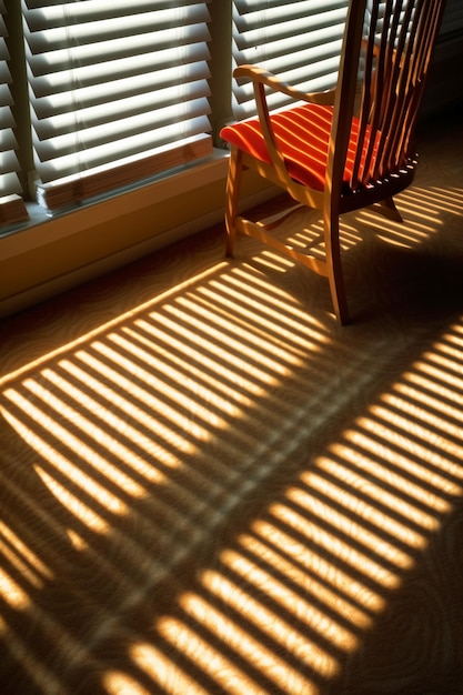 Sombras listradas projetadas por persianas em um piso de escritório iluminado pelo sol IA generative