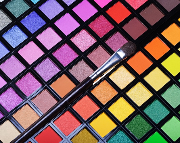 Sombras multicoloridas com escova de cosméticos