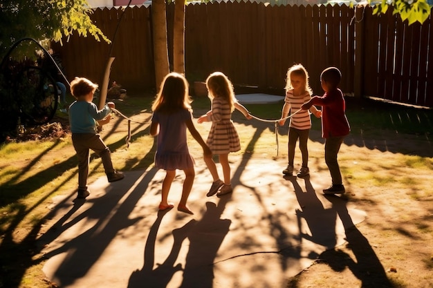 Sombras de niños jugando en un patio IA generativa