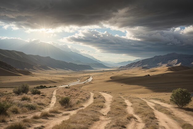 Sombras del valle Paisaje seco antes de la tormenta