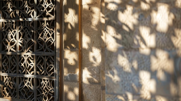 Las sombras de una ventana de celosía crean un intrincado patrón geométrico en la piel añadiendo un toque de