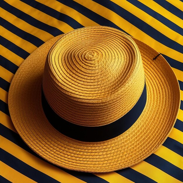 Foto un sombrero amarillo con una raya azul.