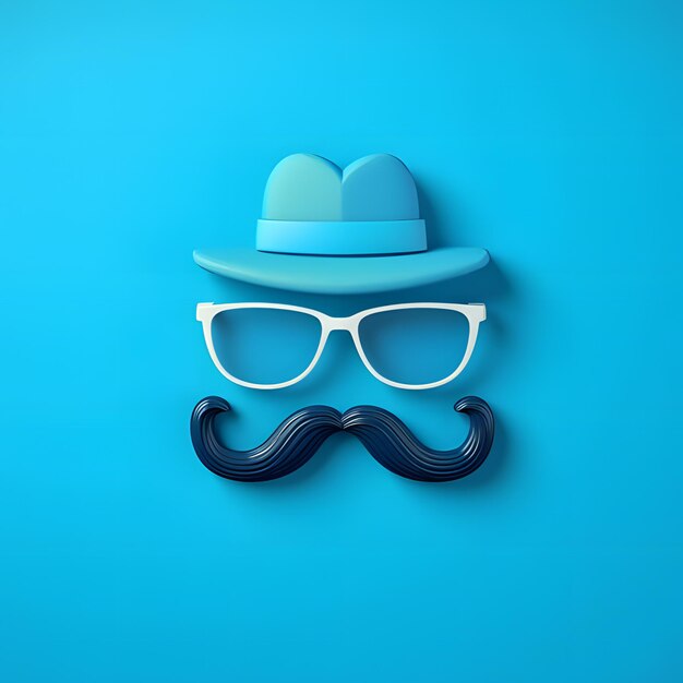 Foto un sombrero azul y bigote con gafas y un sombrero.