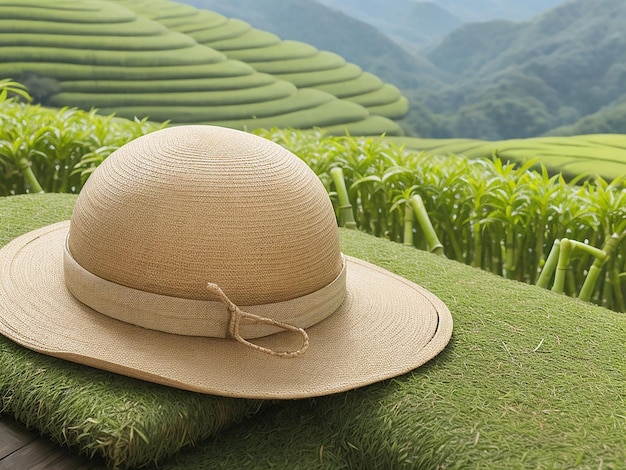 sombrero de bambú sobre el té en las tierras altas de Cameron en Malasia