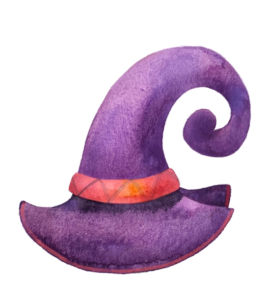 Sombrero de bruja ilustración acuarela lila aislado