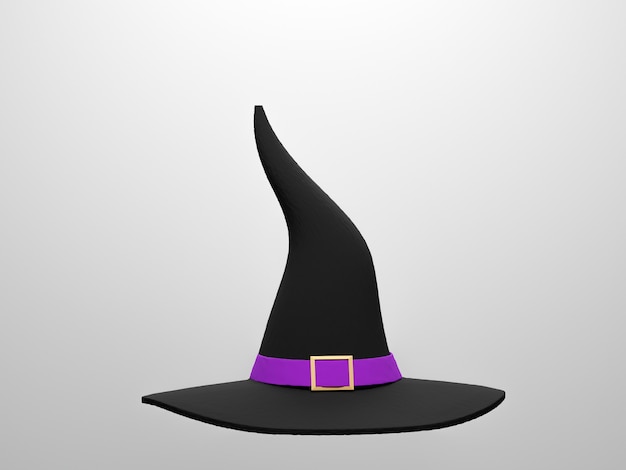 Sombrero de bruja sobre fondo blanco para el día de Halloween. Render 3D, Ilustración 3D.