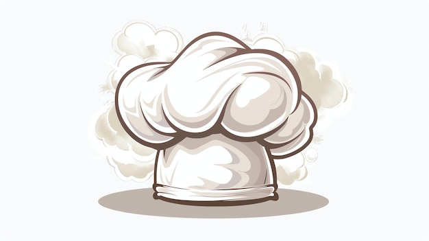 Sombrero de chef blanco con un estilo de dibujos animados el sombrero está rodeado de humo o vapor