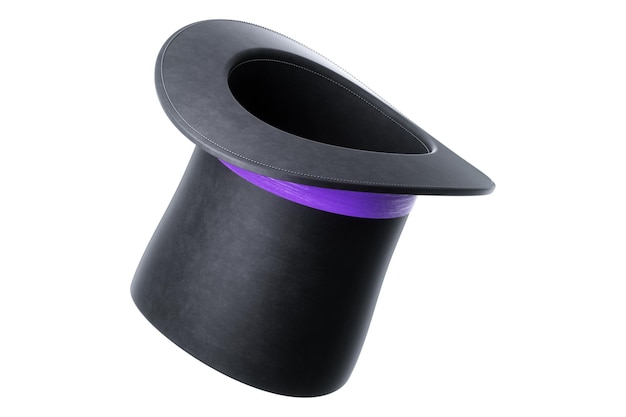 Sombrero cilíndrico negro con franja púrpura aislada en fondo blanco representación 3D ilustración 3D
