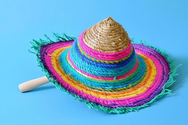 Un sombrero colorido con un mango de madera y una empuñadura de madera