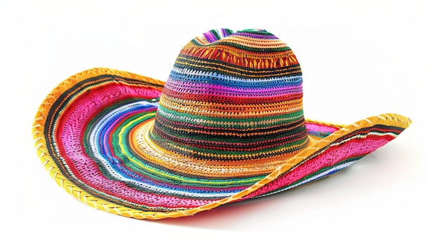 Sombrero colorido sobre un fondo blanco que muestra patrones vibrantes