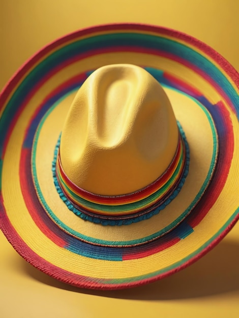 Sombrero com serape em fundo amarelo