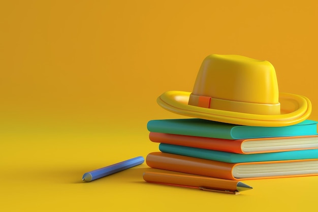 Foto sombrero y cuaderno del estudiante en el concepto de aprendizaje y lectura