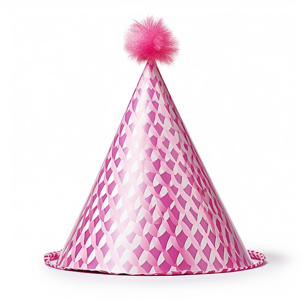 Sombrero de cumpleaños rosa aislado en blanco puro