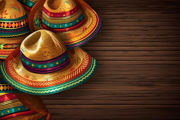 Sombrero do México e outras coisas autênticas do Cinco de mayo Fundo de madeira