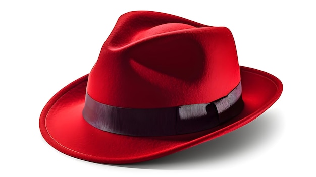 Foto sombrero de fedora con estilo de moda rojo tiro del estudio aislado sobre fondo blanco.