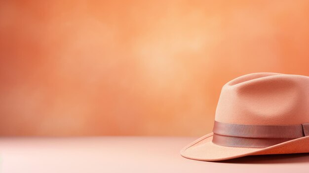 Foto un sombrero de fedora de melocotón con una cinta en un fondo de color melocotó