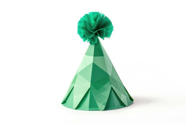 Foto un sombrero de fiesta de papel verde festivo con un pom pom en la parte superior perfecto para celebrar ocasiones especiales