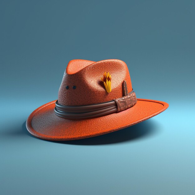 un sombrero con una flor está sobre una mesa azul.